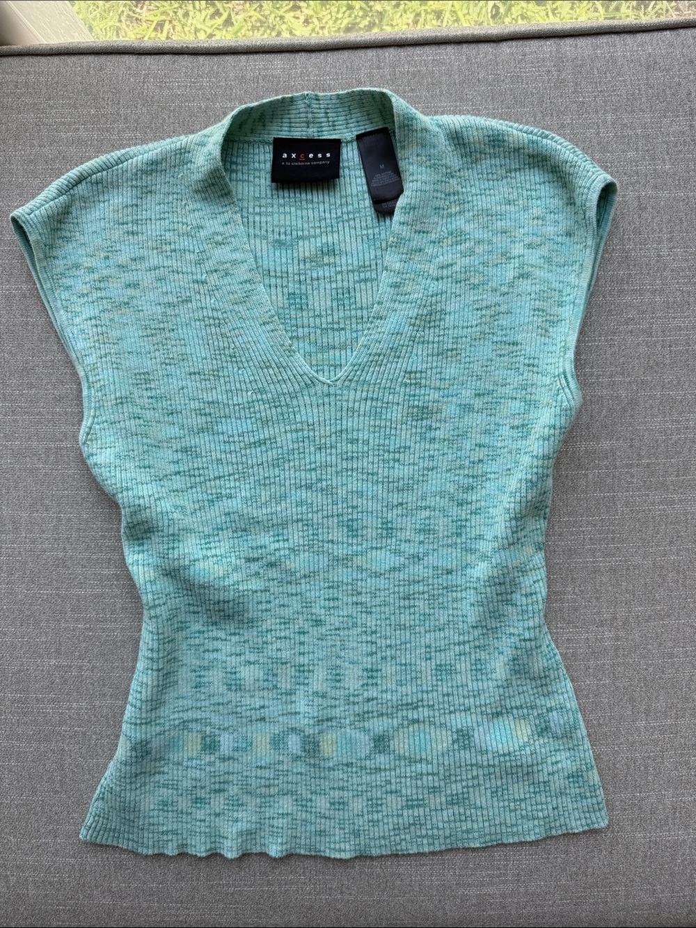 Axcess Mint Green Ribbed V-Neck Knit Top